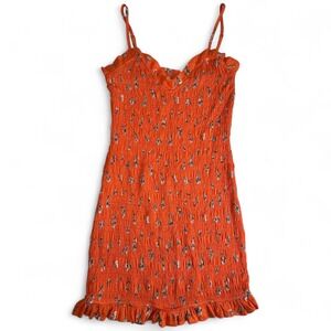 Skylar Madison Coral Smocked Mini Dress Floral Ruffle Hem Women's Small